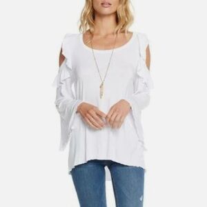 CHASER White Bell Sleeve Cold Shoulder Ruffle Top Medium